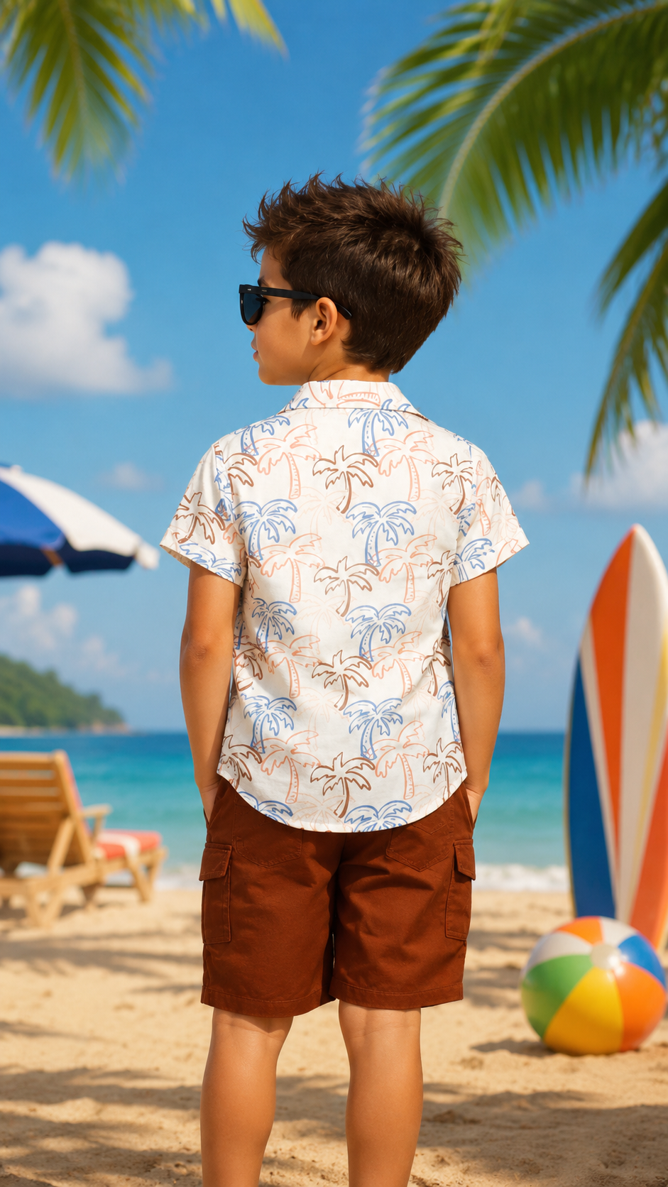 Boys White Graphic Print Cotton T-Shirt & Brown Shorts Co-Ord Set | Soft & Breathable Casual Summer Wear 5223-433-MLT-PR - Image 2