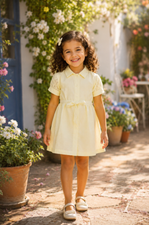Girls Lemon Yellow Cotton Collared Fit & Flare Dress | Stylish Kids Casual Summer Wear 2569-374-LYLW-PR