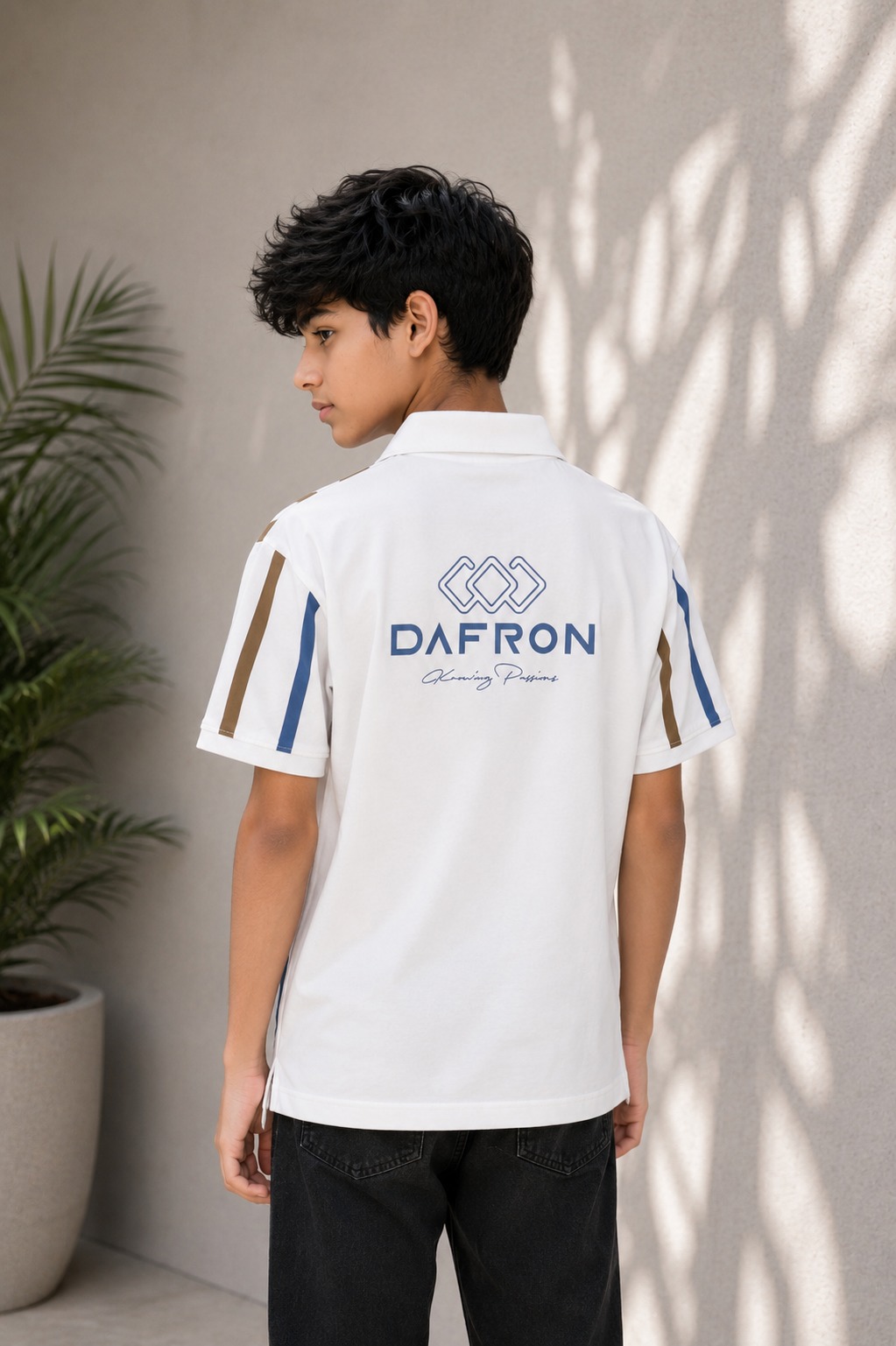 Boys White Multi-Stripe Polo Collar Cotton T-Shirt | Casual Half Sleeve Summer Tee 52538A-268-BLU-LI - Image 2