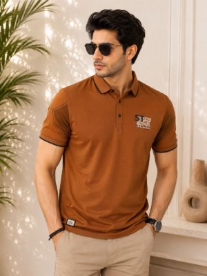 Men's Solid Rust Brown Polo T-Shirt | Premium Cotton Blend Half Sleeve Collared Casual Tee | Regular Fit Smart Casual Wear 11794PR-338-BWN