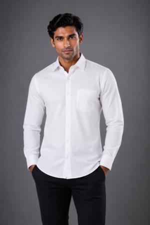 Men's White Solid Full Sleeve Casual Shirt | Slim Fit | Button-Down | Premium Cotton Blend | Office & Casual Wear 1236-49-WHT
