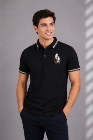 Men's Black Polo T-Shirt with Embroidered Chest Logo | Premium Cotton Short Sleeve Polo 33901-268-BLK