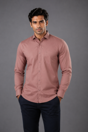 Men's Dusty Pink Solid Full Sleeve Casual Shirt | Slim Fit | Button-Down | Premium Cotton Blend | Office & Casual Wear 1236-49-D ONN
