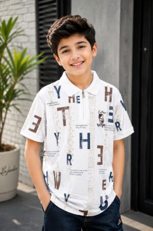 Boys White Typography Print Oversized Cotton T-Shirt | Casual Half Sleeve Graphic Tee 2585-268-WHT BRN-PR