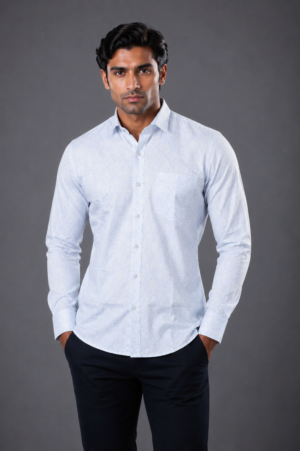 Men's Sky Blue Printed Full Sleeve Casual Shirt | Slim Fit | Button-Down | Premium Cotton Blend | Office & Casual Wear 3188-438-SK BLU-PR