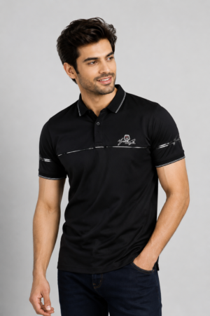 Men's Black Polo T-Shirt | Premium Cotton | Regular Fit | Half Sleeve Collared Smart Casual Tee 5630-395-BLK
