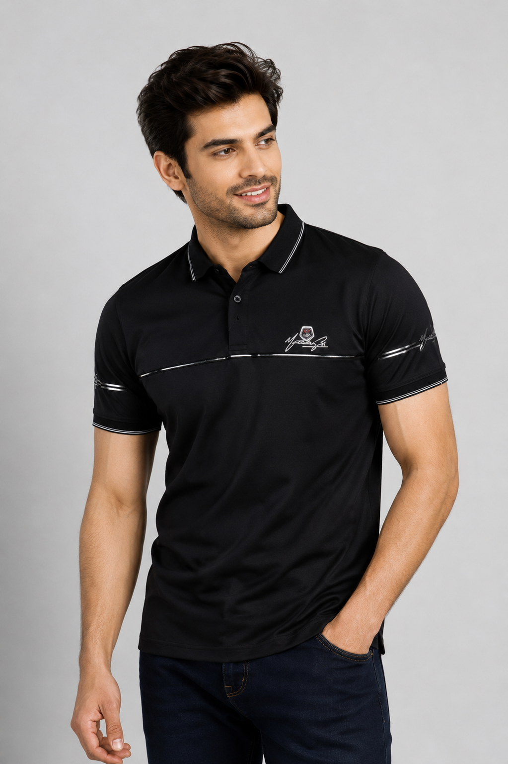 Men's Black Polo T-Shirt | Premium Cotton | Regular Fit | Half Sleeve Collared Smart Casual Tee 5630-395-BLK