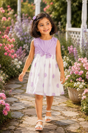 Girls Lavender & White Sleeveless Cotton A-Line Dress | Floral Print | Soft & Comfortable Casual Party Wear 5800-31-LAV WHT-PR