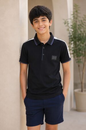 Boys' Premium Black Cotton Polo T-Shirt with Navy Blue Shorts Co-Ord Set | Stylish Casual Summer Outfit for Kids 1744-416-BLK-PR