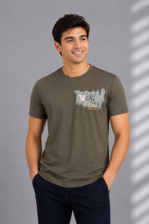 Men's Olive Green Graphic Printed T-Shirt | Premium Cotton | Regular Fit | Half Sleeve Round Neck Casual Tee 6018-395-OLV GRN