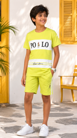 Boys Neon Lime Green Graphic T-Shirt & Shorts Co-Ord Set | Half Sleeve Casual Summer Wear 13267PT-268-N GRN
