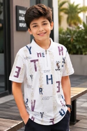 Boys White Typography Print Oversized Cotton T-Shirt | Casual Half Sleeve Graphic Tee 2585-268-WHT PPL-PR