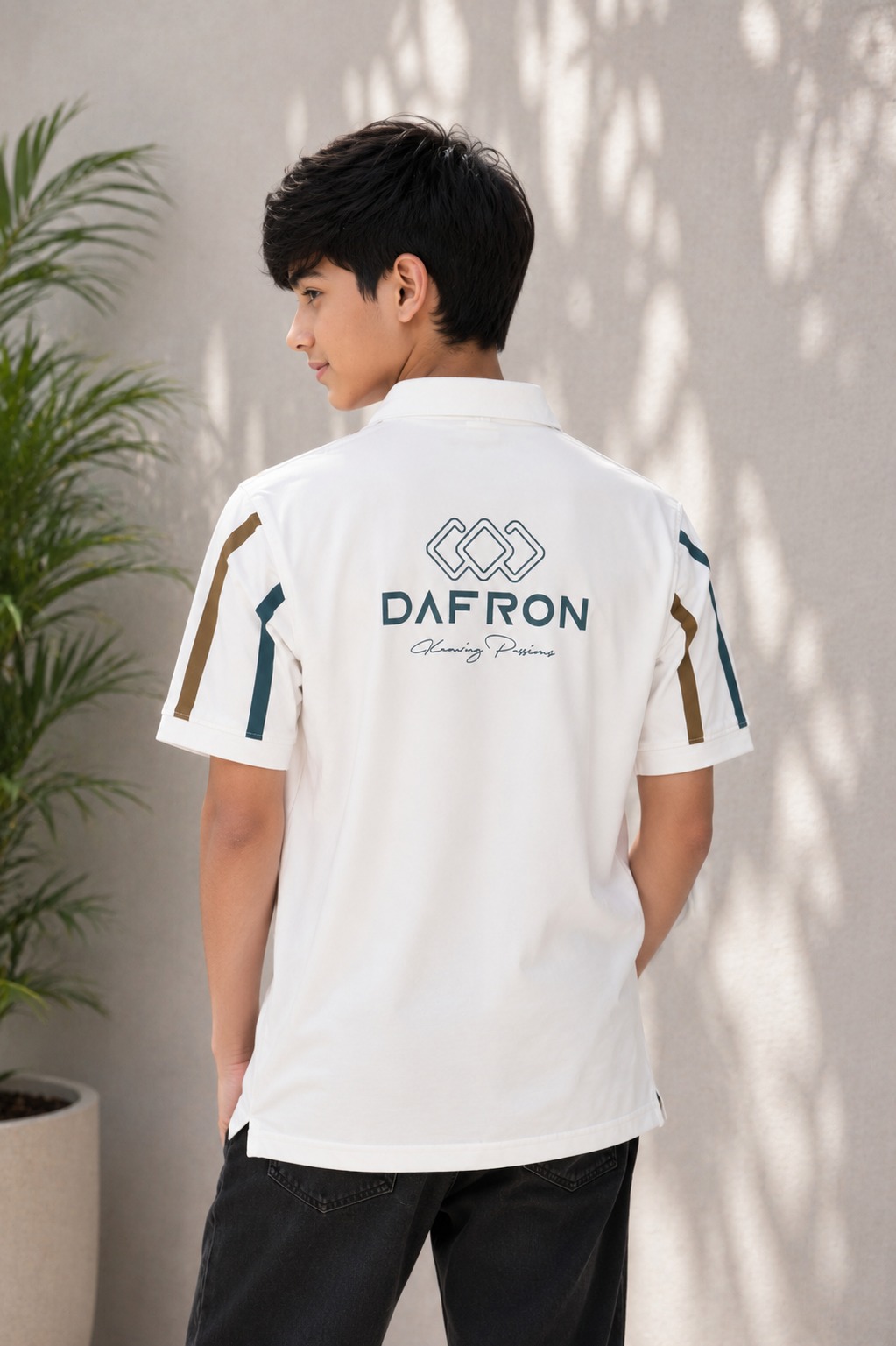 Boys White Multi-Stripe Polo Collar Cotton T-Shirt | Casual Half Sleeve Summer Tee 52538A-268-L.GRN-LI - Image 2