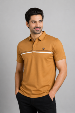 Men's Mustard Yellow Striped Polo T-Shirt | Premium Cotton | Regular Fit | Half Sleeve Casual Polo Tee 8040-428-PA.YLW