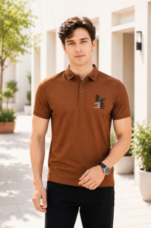 Men's Solid Brown Polo T-Shirt | Premium Cotton Blend Half Sleeve Collared Casual Tee | Regular Fit Smart Casual Wear 14034PR-338-BWN