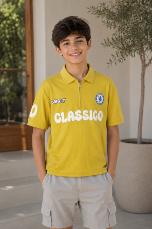 Boys' Premium Mustard Yellow Cotton Polo T-Shirt with Beige Cargo Shorts Co-Ord Set | Stylish Casual Summer Outfit for Kids  6500-268-YLW-PR
