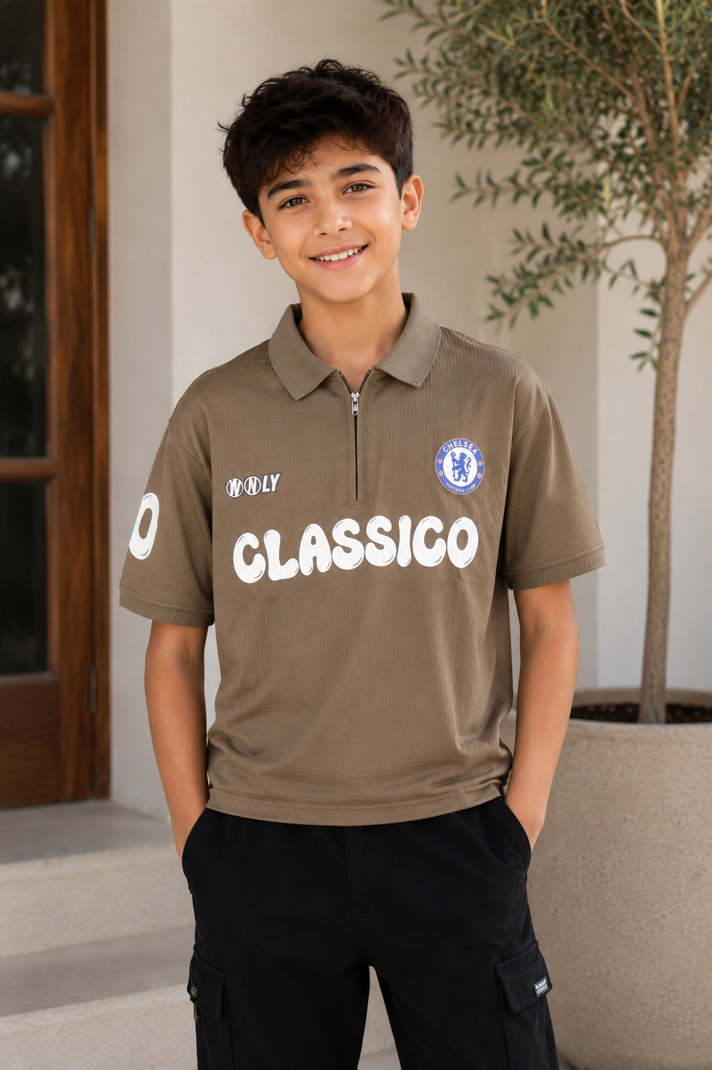 Boys' Premium Olive Green Cotton Polo T-Shirt with Black Cargo Pants Co-Ord Set | Stylish Casual Outfit for Kids 6500-268-DFWN-PR