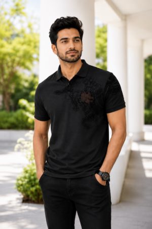 2969PT Men's Black Graphic Printed Polo T-Shirt | Premium Cotton Blend Half Sleeve Regular Fit Casual Wear  2969PT-362-D GRN