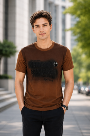 3011PT Men's Brown Graphic Printed T-Shirt | Premium Cotton Blend Half Sleeve Round Neck Casual Tee | Regular Fit Everyday Wear 3011PT-362-BWN