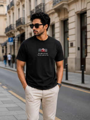 8441 Men's Charcoal Black Graphic Printed T-Shirt | Premium Cotton | Regular Fit | Half Sleeve Round Neck Casual Tee 8441-428-D.GRY