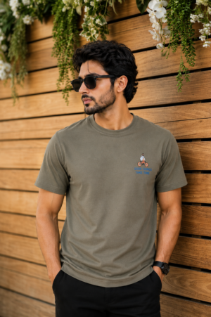 Men's Olive Green Graphic Printed T-Shirt | Premium Cotton | Regular Fit | Half Sleeve Round Neck Casual Tee 8412-428-MLT GRN