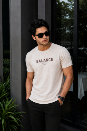 RN3089  Men's Off-White Graphic Print Crew Neck T-Shirt | Casual Half Sleeve Cotton Tee RN3089-268-OW PR