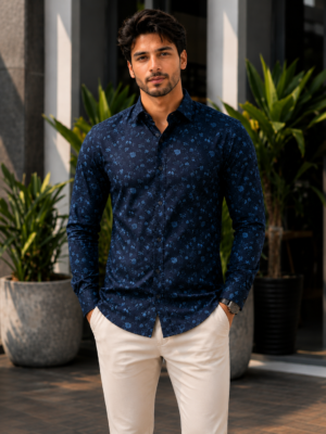 10153 Men's Navy Blue Floral Printed Full Sleeve Casual Shirt | Slim Fit | Button-Down | Premium Cotton Blend | Office & Casual Wear 10153-438-NBL-PR