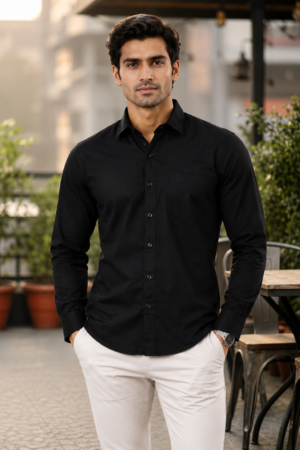1236 Men's Black Solid Full Sleeve Casual Shirt | Slim Fit | Button-Down | Premium Cotton Blend | Office & Casual Wear 1236-49-BLK