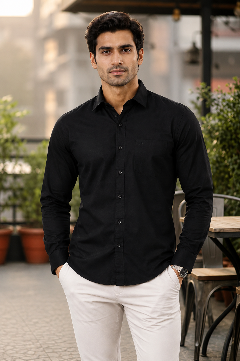 1236 Men's Black Solid Full Sleeve Casual Shirt | Slim Fit | Button-Down | Premium Cotton Blend | Office & Casual Wear 1236-49-BLK