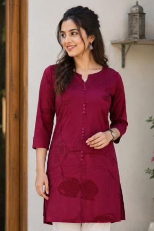 1376 Women’s Dark Onion Imported Short Kurti with Elegant Front Detailing1376-415-D-ONN-PR