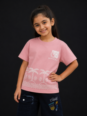Girls Pink "Choose Happy" Printed Cotton T-Shirt | Casual Half Sleeve Tee 060-268-L.PH-PT