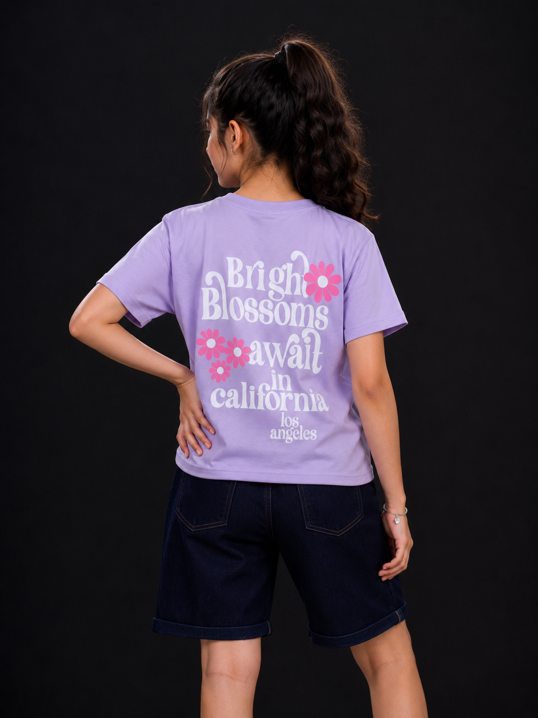 Girls Lavender "Happiness Is Not by Chance" Printed Cotton T-Shirt | Casual Half Sleeve Graphic Tee 062-268-LAV-PT - Image 2