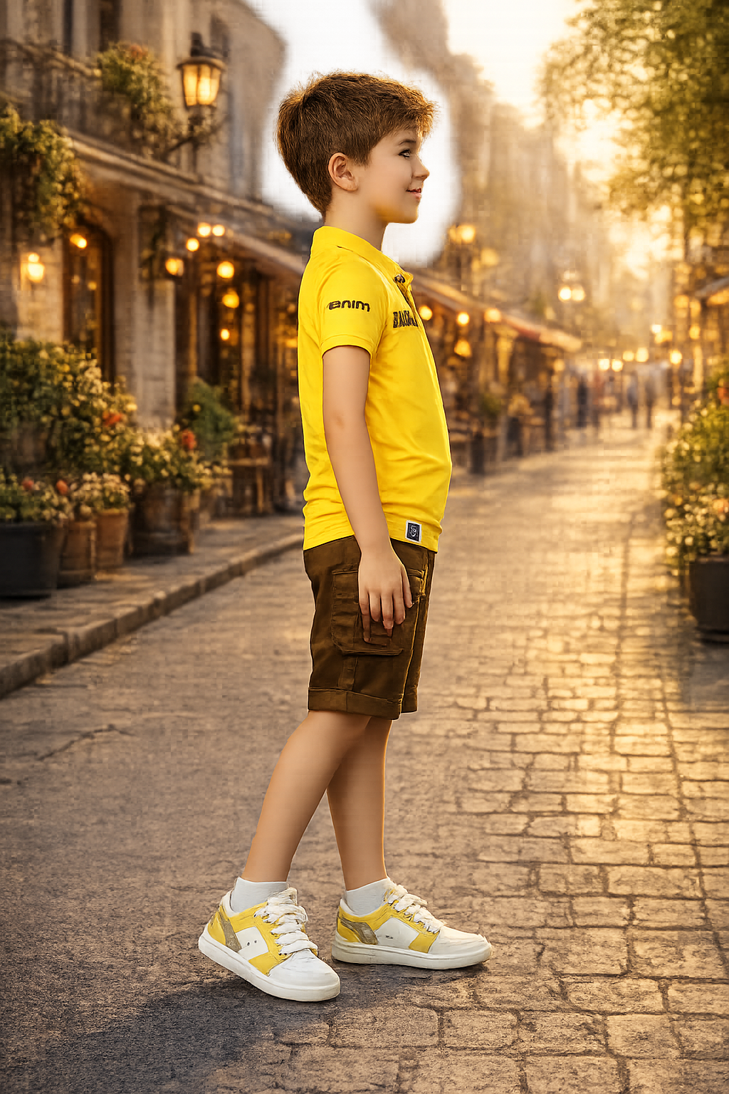 Boys Yellow Polo T-Shirt & Brown Cargo Shorts Co-Ord Set | Smart Casual Summer Outfit 8340-30-MST-PR - Image 3