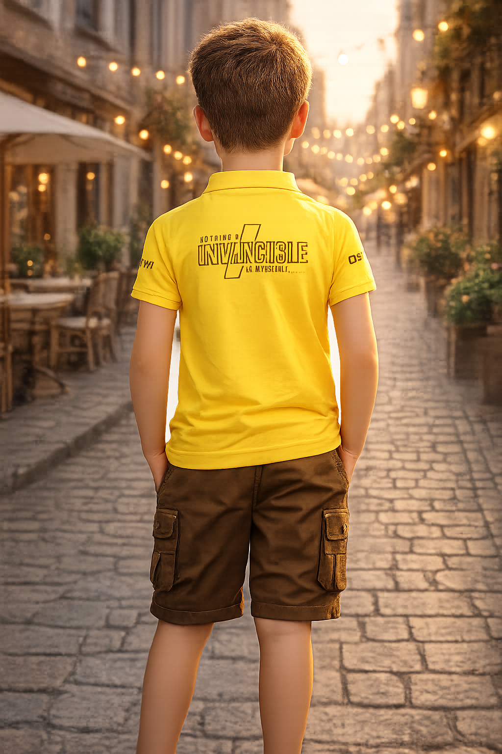 Boys Yellow Polo T-Shirt & Brown Cargo Shorts Co-Ord Set | Smart Casual Summer Outfit 8340-30-MST-PR - Image 4