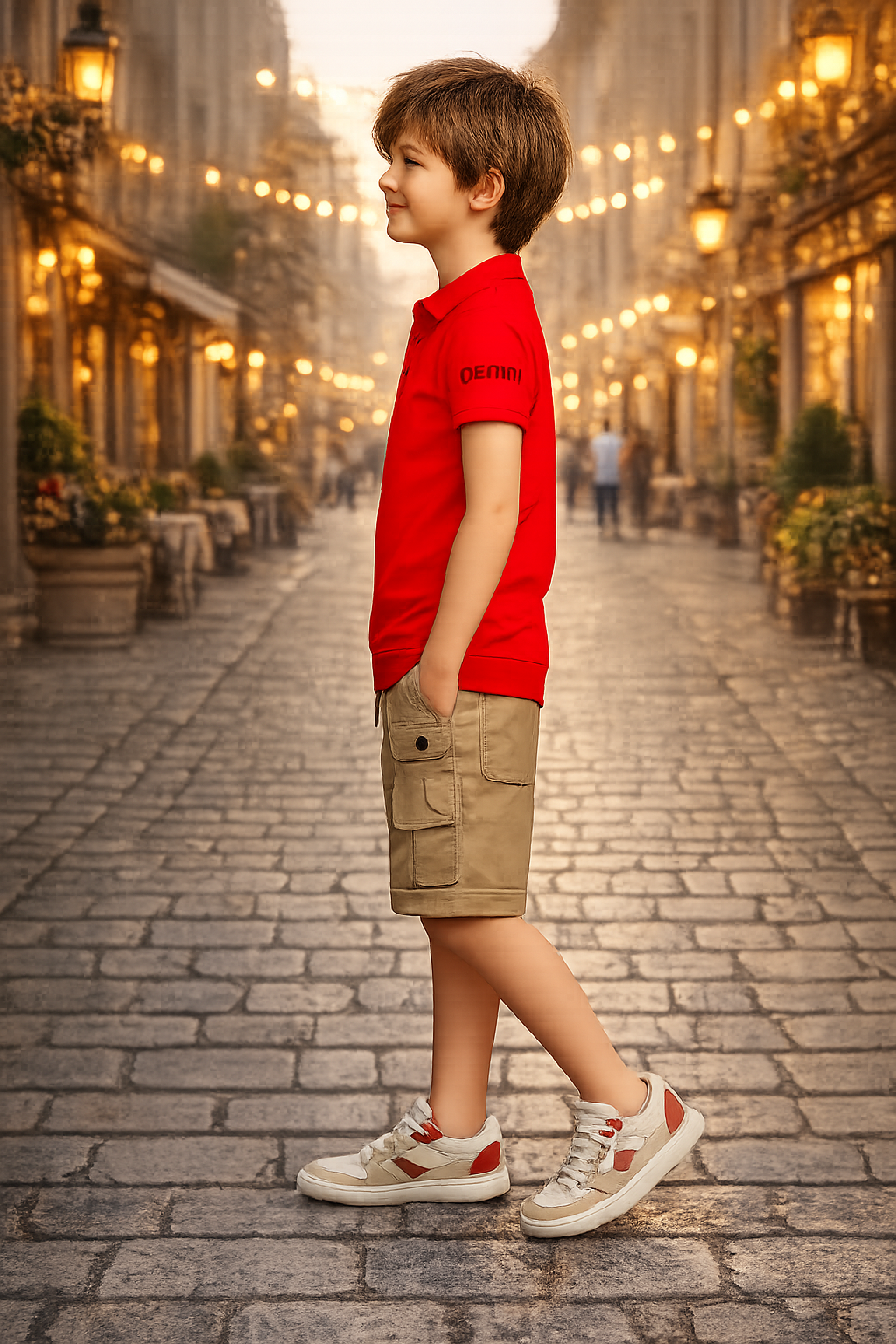 Boys Red Polo T-Shirt & Beige Cargo Shorts Co-Ord Set | Smart Casual Summer Outfit | Soft Cotton Blend 8340PR-30-RED - Image 3