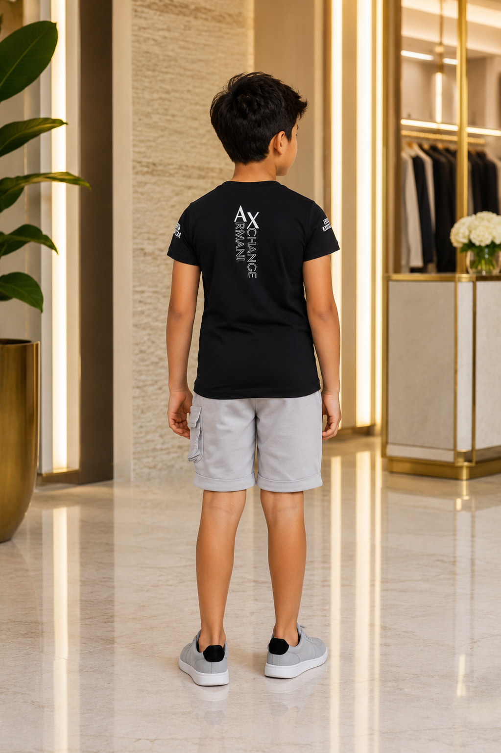 Boys Black Graphic T-Shirt & Light Grey Cargo Shorts Co-Ord Set | Premium Casual Summer Outfit | Soft Cotton Blend 8306LT-30-BLK - Image 2