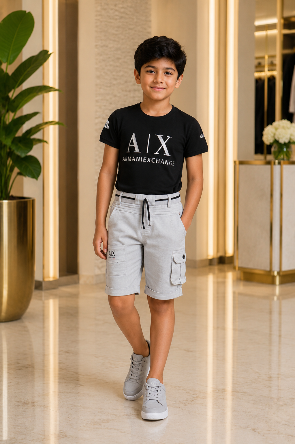 Boys Black Graphic T-Shirt & Light Grey Cargo Shorts Co-Ord Set | Premium Casual Summer Outfit | Soft Cotton Blend 8306LT-30-BLK - Image 3