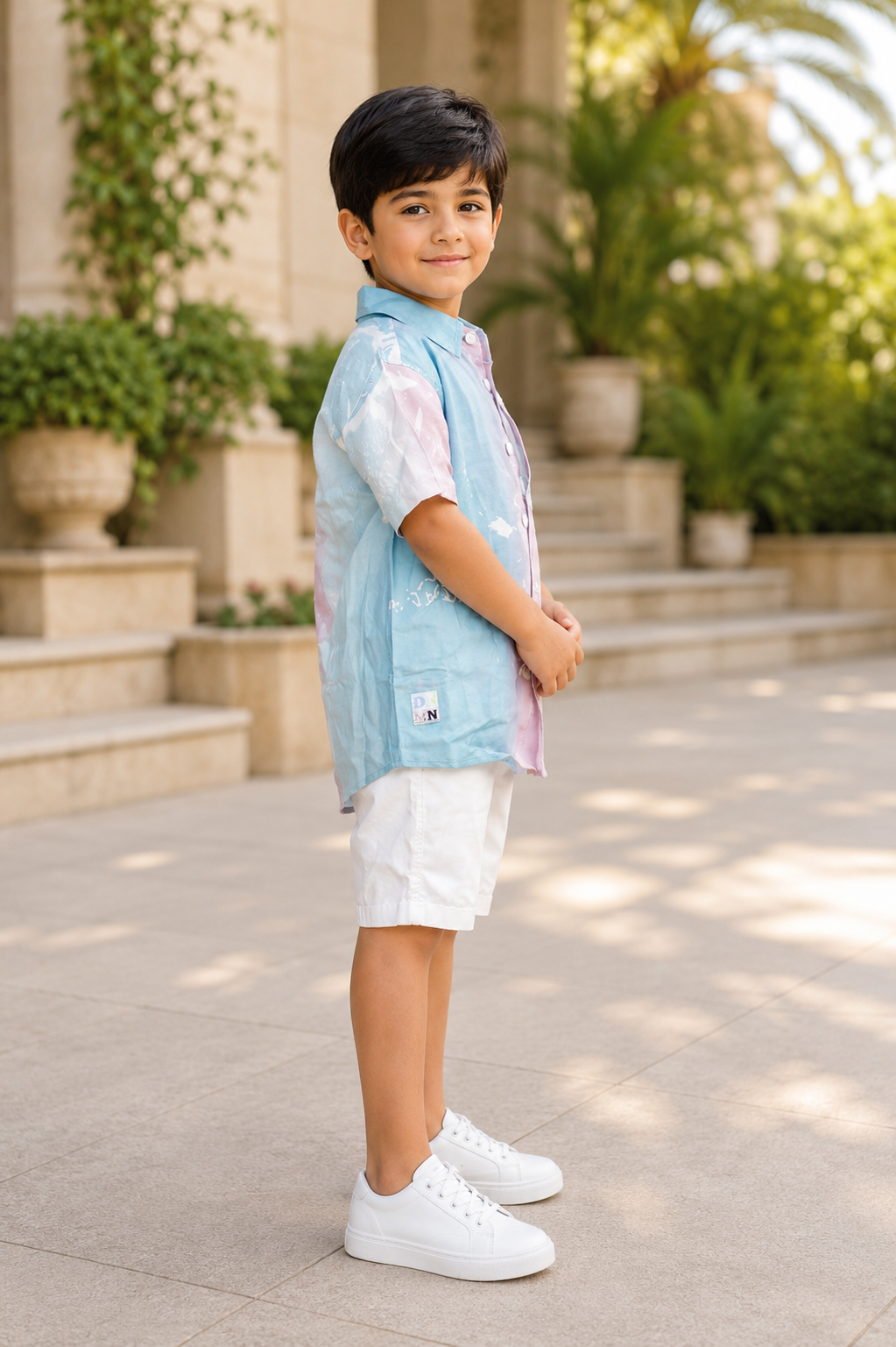 Boys Pink & Blue Color Block Half Sleeve White Shorts Co-ord Set | Premium Summer Casual Outfit for Kids 2585PT-30-BLU - Image 4