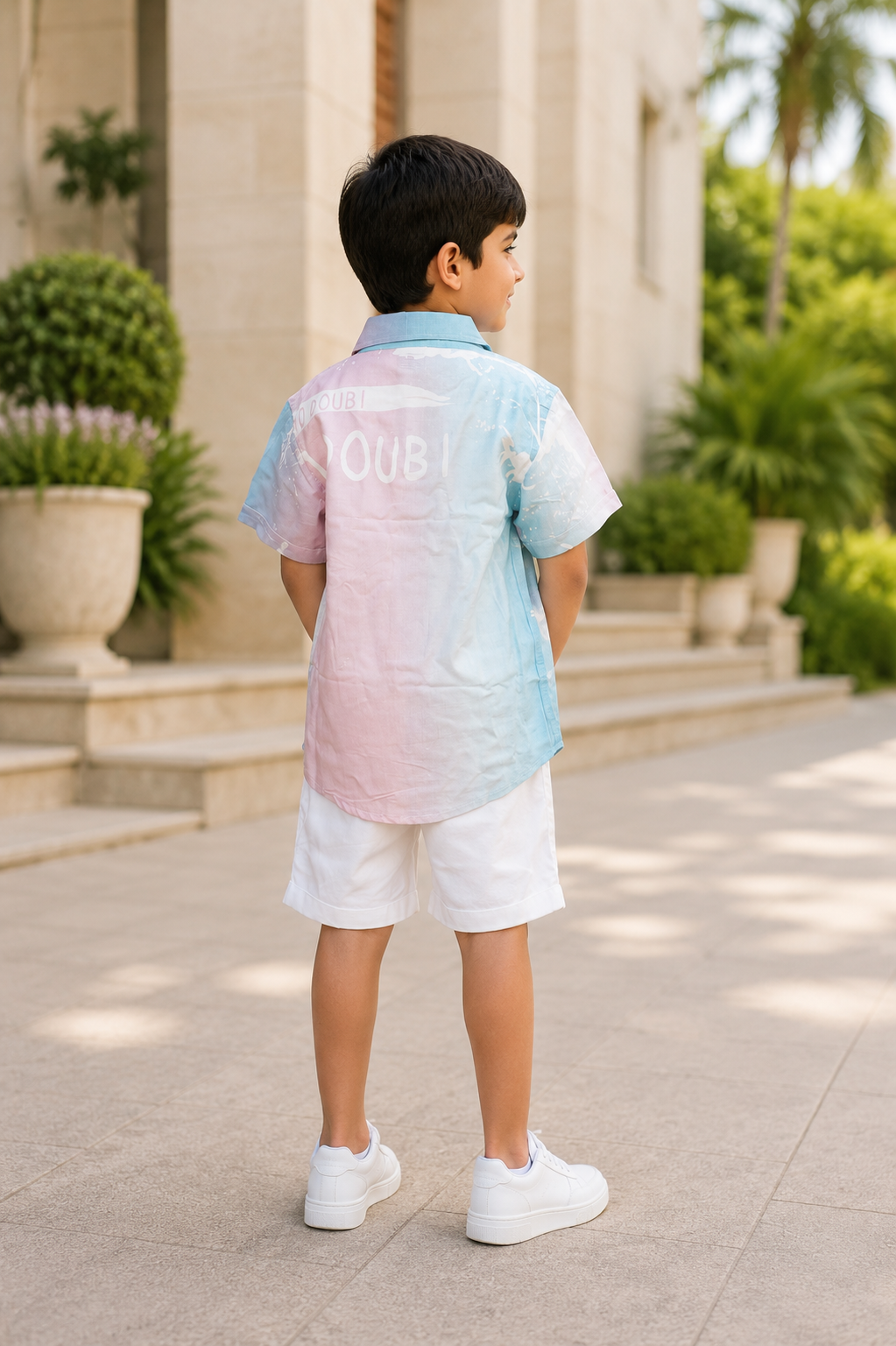 Boys Pink & Blue Color Block Half Sleeve White Shorts Co-ord Set | Premium Summer Casual Outfit for Kids 2585PT-30-BLU - Image 2