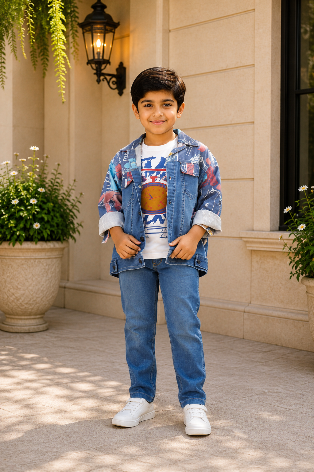 Boys Printed Blue Denim Jacket with Graphic T-Shirt & Jeans | Premium Casual 3-Piece Outfit Set for Kids 3170PT-221-BLU