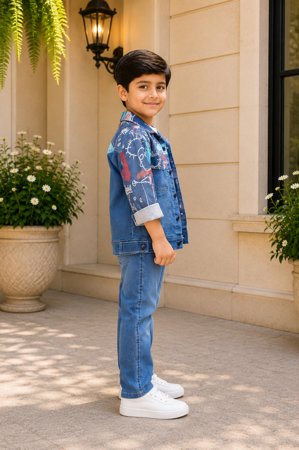 Boys Printed Blue Denim Jacket with Graphic T-Shirt & Jeans | Premium Casual 3-Piece Outfit Set for Kids 3170PT-221-BLU - Image 5