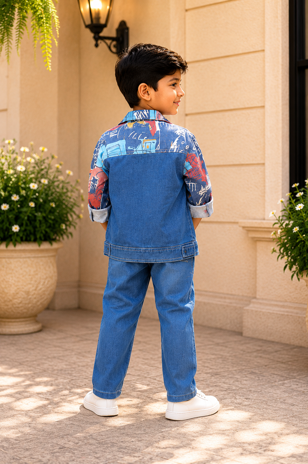 Boys Printed Blue Denim Jacket with Graphic T-Shirt & Jeans | Premium Casual 3-Piece Outfit Set for Kids 3170PT-221-BLU - Image 2