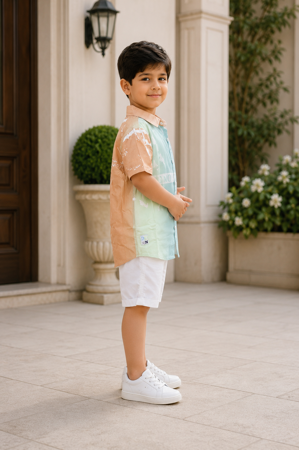 Boys Pastel Printed Half Sleeve Shirt & White Shorts Co-ord Set | Premium Summer Casual Outfit for Kids 2585PT-30-RST - Image 4