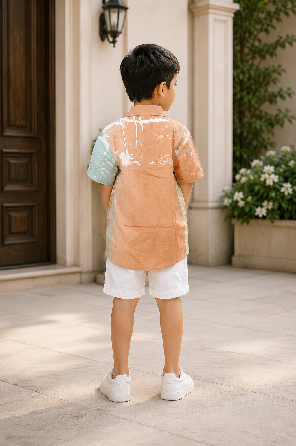 Boys Pastel Printed Half Sleeve Shirt & White Shorts Co-ord Set | Premium Summer Casual Outfit for Kids 2585PT-30-RST - Image 2
