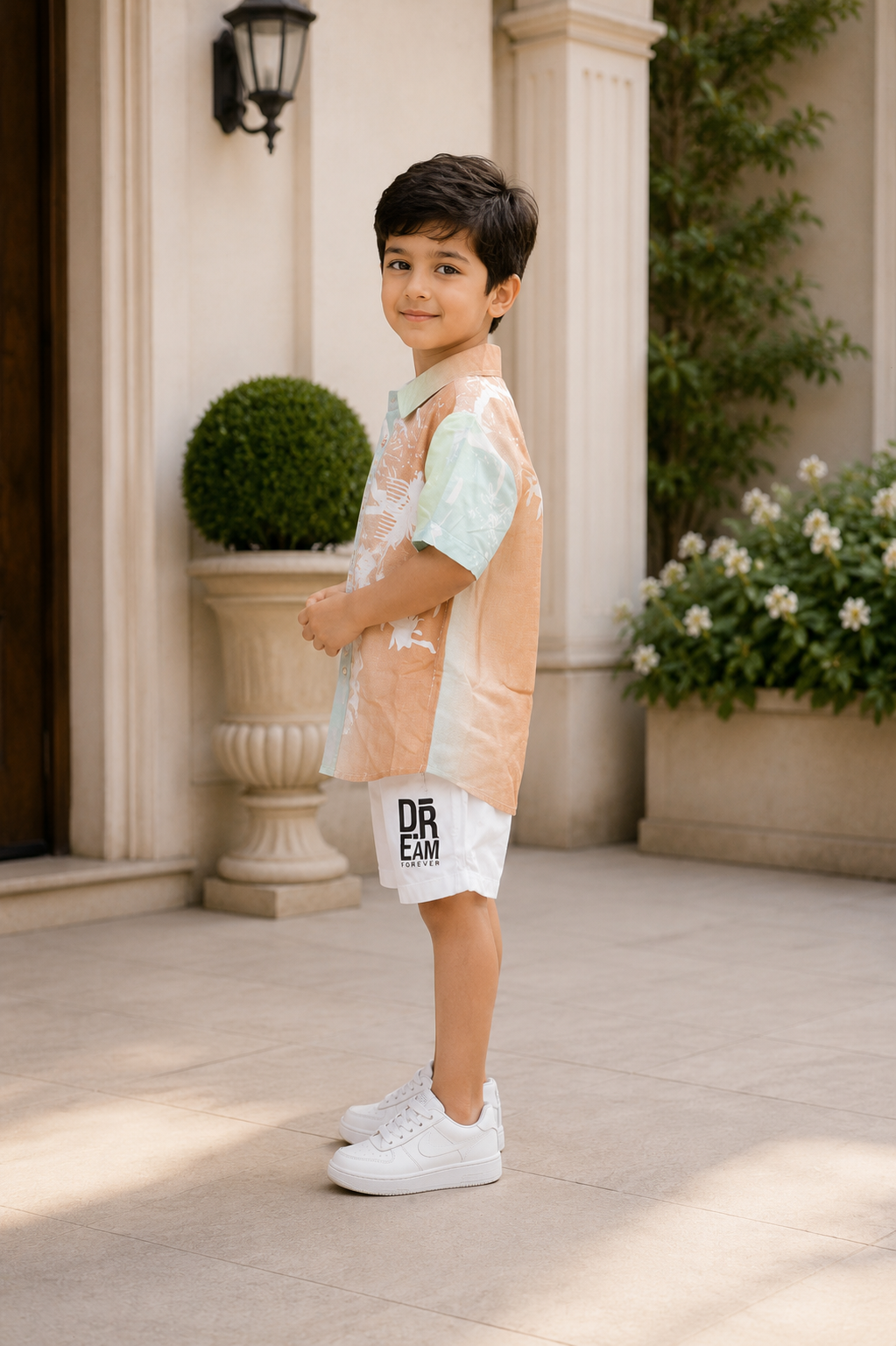 Boys Pastel Printed Half Sleeve Shirt & White Shorts Co-ord Set | Premium Summer Casual Outfit for Kids 2585PT-30-RST - Image 3