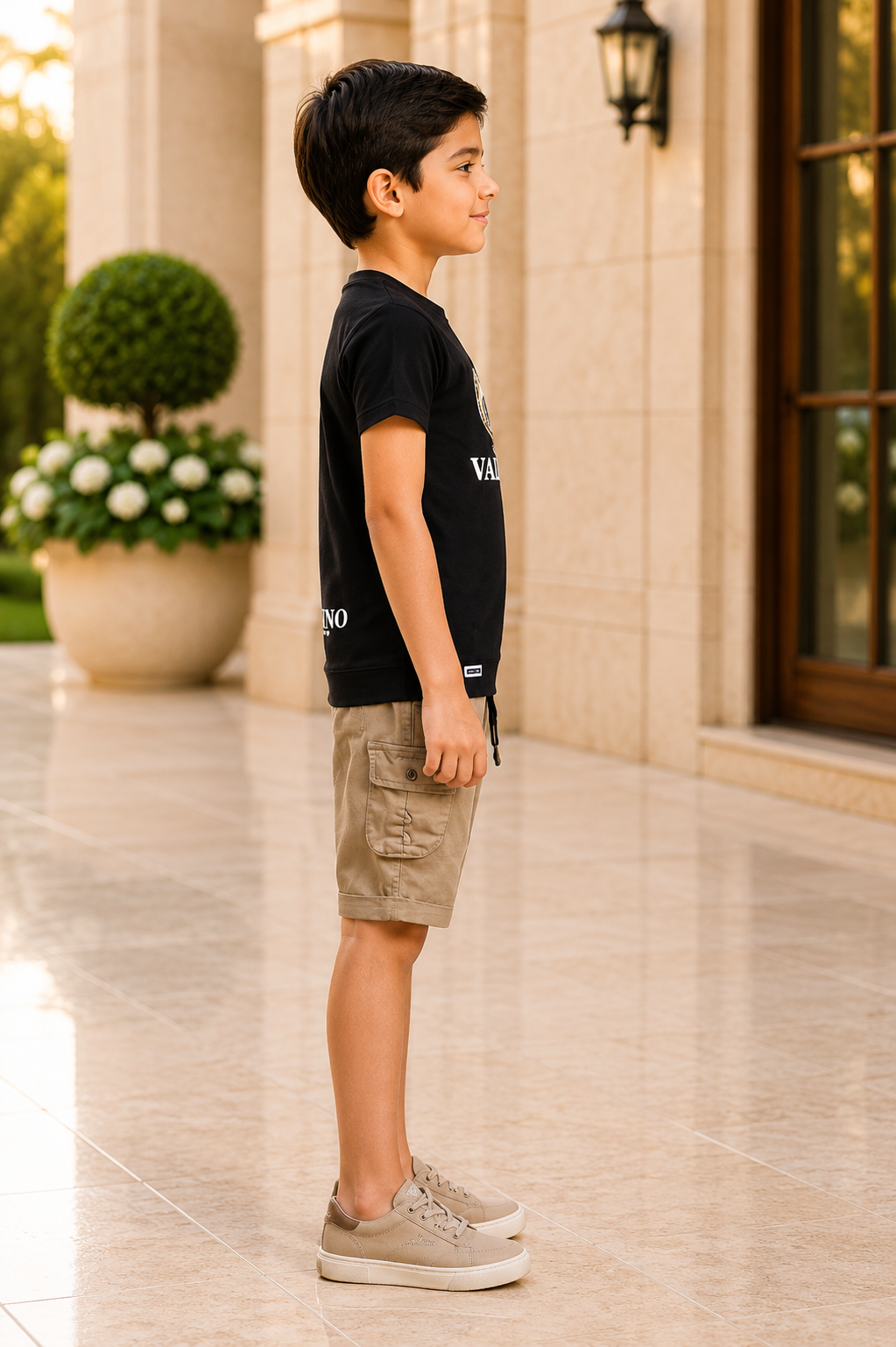 Boys Black Graphic T-Shirt & Beige Cargo Shorts Co-Ord Set | Casual Summer Outfit | 8358PT-30-BLK - Image 4