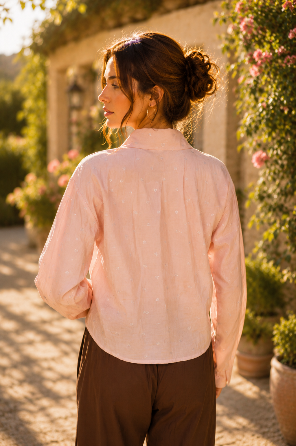 Women's Peach Pink Printed Cotton Full Sleeve Button-Down Shirt | Casual & Office Wear 8543-23- PEACH - Image 2