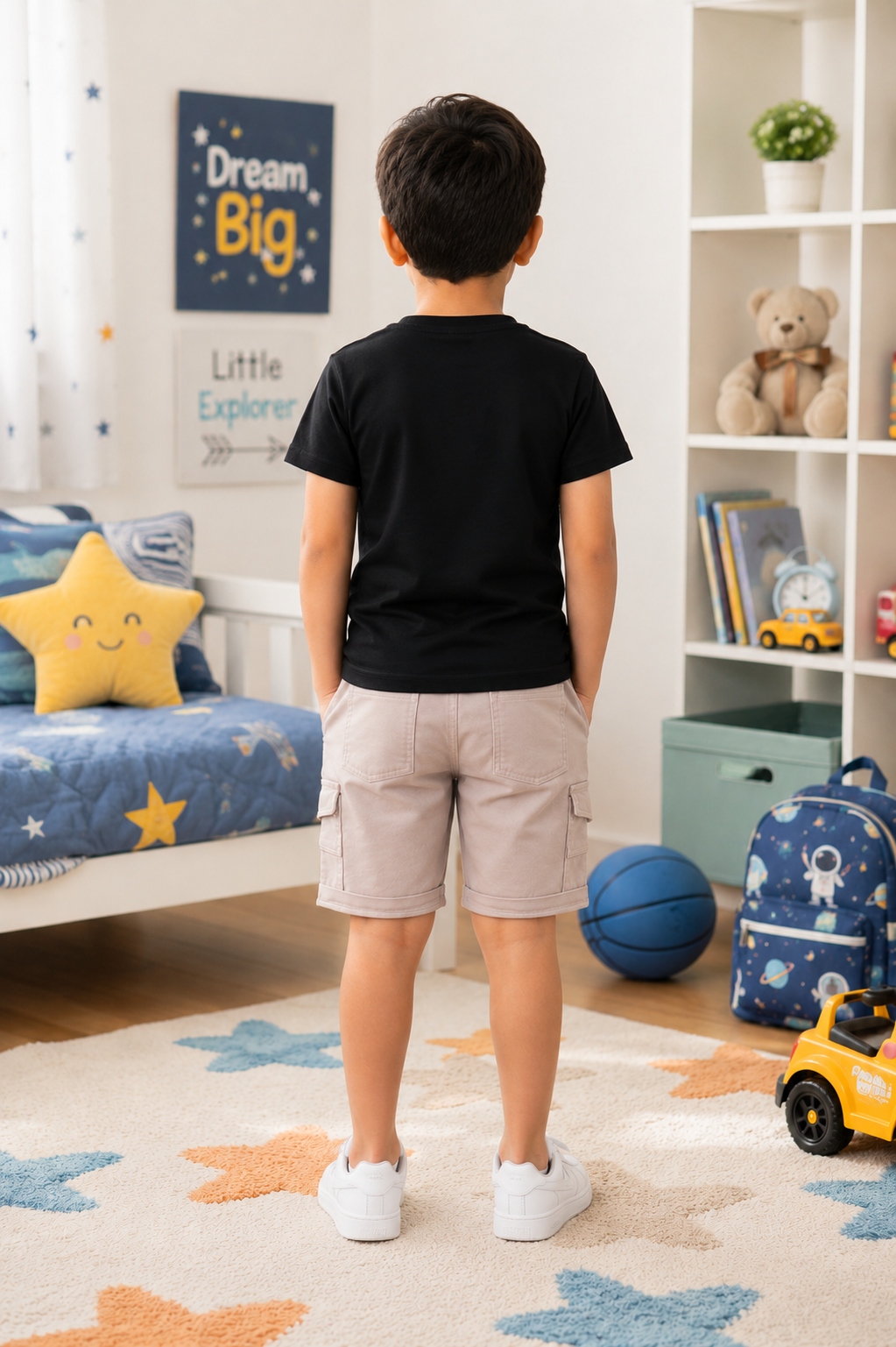 Boys Black Graphic Print Cotton T-Shirt & Beige Shorts Co-Ord Set | Soft & Breathable Casual Summer Wear 8349-268-BLK BIS-PR - Image 2