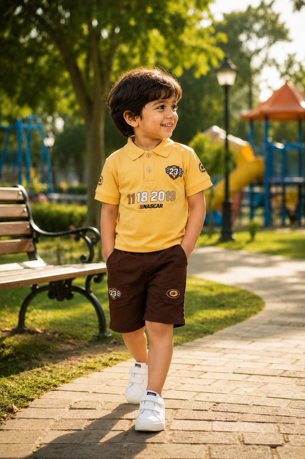 Boys Mustard Yellow Cotton Polo T-Shirt & Brown Shorts Co-Ord Set | Soft & Breathable Casual Summer Wear 15423-268-D.YLW BRN