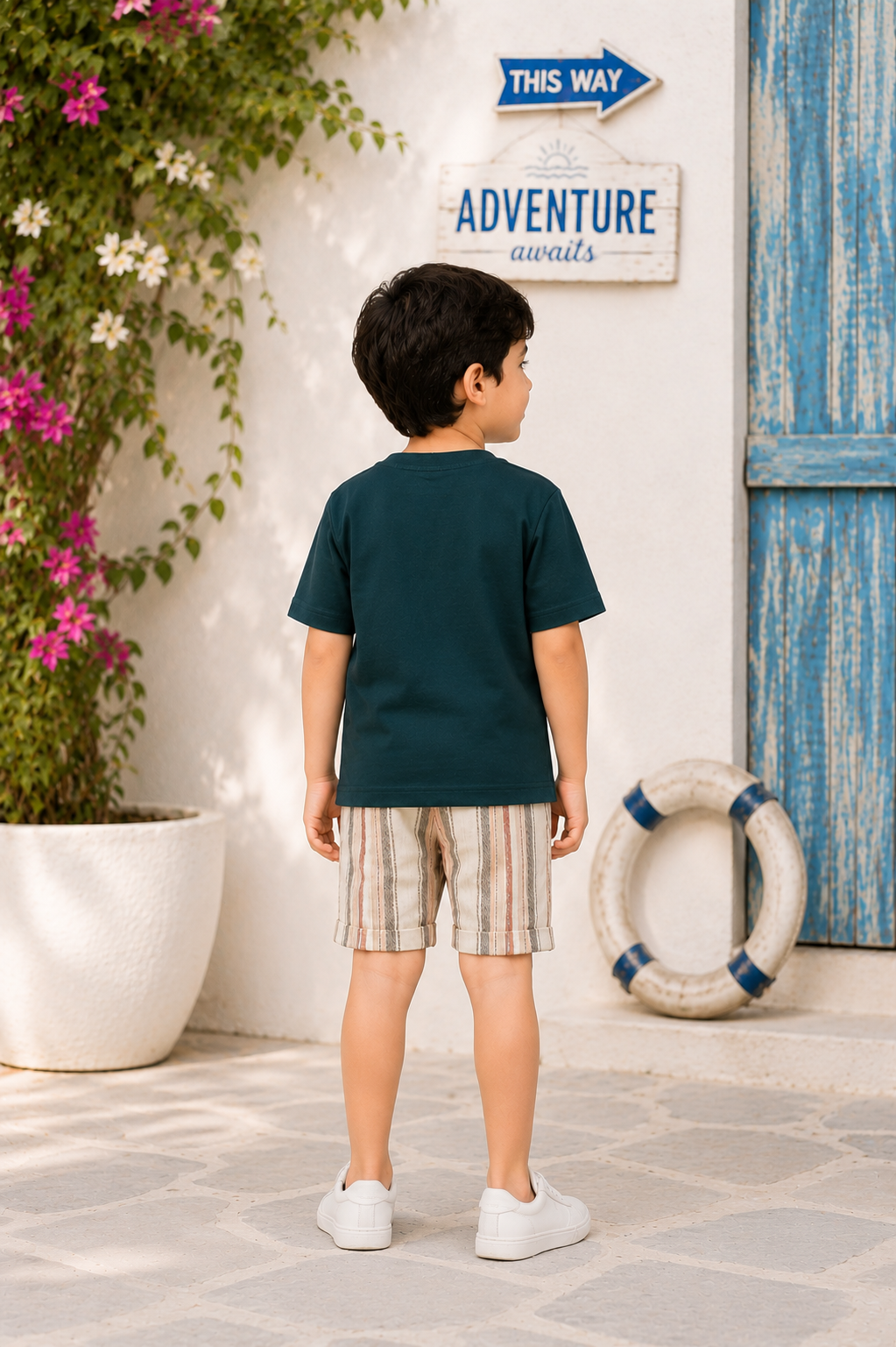 Boys Teal Graphic Print Cotton T-Shirt & Checked Shorts Co-Ord Set | Soft & Breathable Casual Summer Wear 396-41-DGN-PT - Image 2